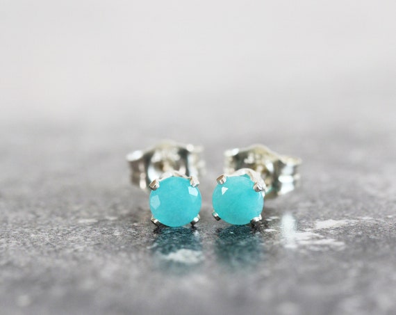 Blue Green Amazonite Earrings - Amazonite Studs
