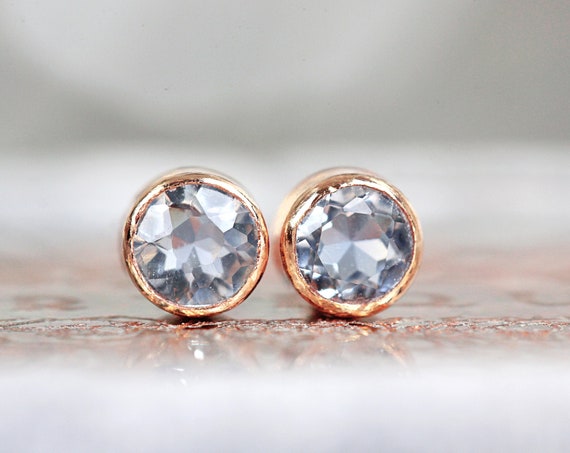 Aquamarine Earrings Studs - Tiny Rose Gold Studs - Minimal Stud Earrings