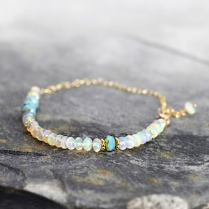 White Opal Bracelet - Iridescent Gemstone Bracelet - October Birthstone Bracelet - Opal Jewelry For Women - Fine jewelry Gift For Her