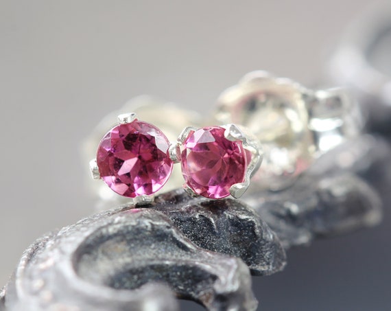 Pink Tourmaline Earrings - Pink Stud Earrings