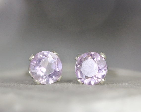Pink Amethyst Stud Earrings Silver - Rose de France Amethyst Earrings - Healing Stone - February Birthstone Gift - Rose de France Jewelry