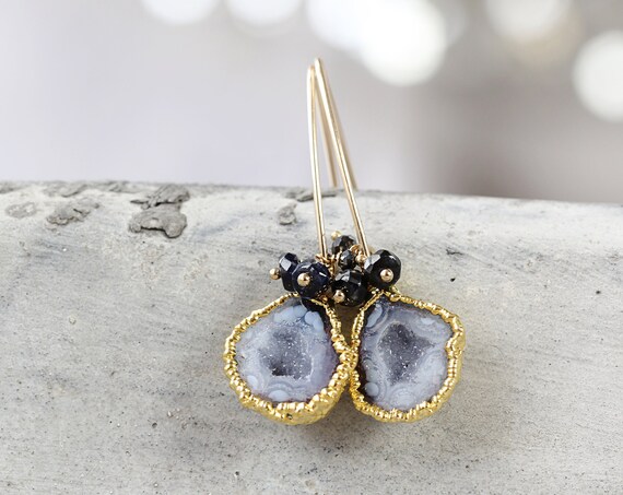 Tobasco Geode Earrings - Black Diamond Earrings