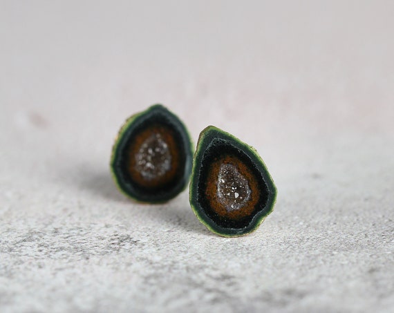 Black Geode Earrings - Chunky Unisex Stud Earrings