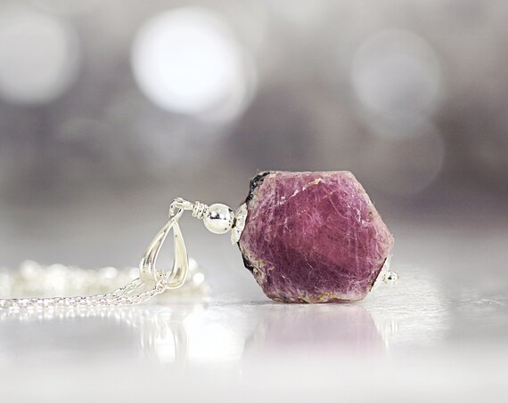 Raw Ruby Necklace - Rough Ruby Pendant