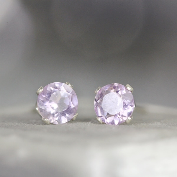 Pink Amethyst Stud Earrings Silver - Rose de France Amethyst Earrings - Healing Stone - February Birthstone Gift - Rose de France Jewelry