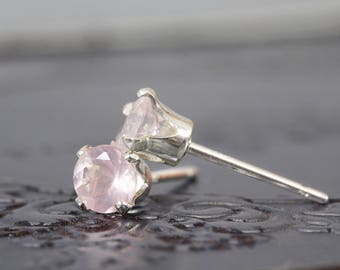 Rose Quartz Wedding Earrings - Dainty Bridal Studs - Rose Quartz Stud Earrings - Pink Wedding Earrings - Dainty Wedding Earrings