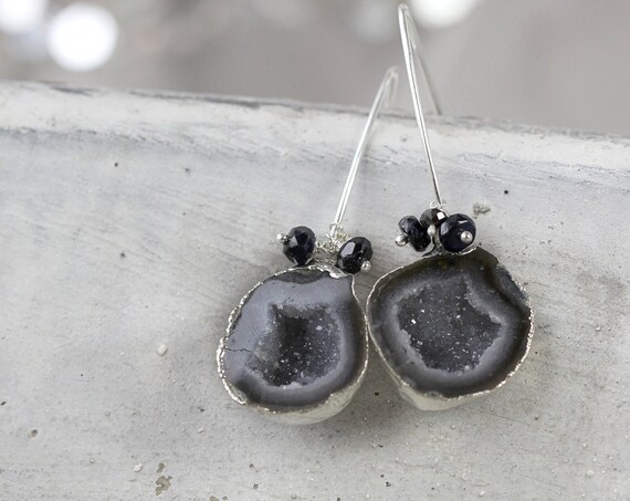 Black Geode Earrings - Genuine Diamond Earrings