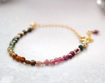 Tourmaline Bracelet - October Birthstone Bracelet Gift - Multi Tourmaline Jewelry - Multi Colour Bracelet - Colourful Gemstone Bead Bracelet