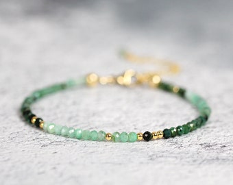 Ombre Emerald Bracelet Gold Fill - May Birthstone Jewelry Gift For Her, Fine Gemstone Jewellery, Stackable Green Emerald Bracelet, Love Gift