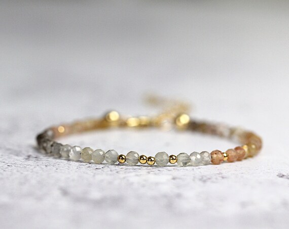 Peach & Grey Moonstone Bracelet - Ombre Gemstone Bracelet