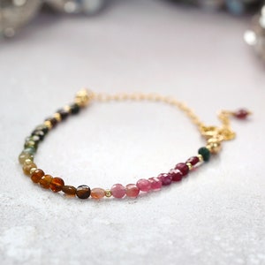 Tourmaline Bracelet - October Birthstone Bracelet Gift - Multi Tourmaline Jewelry - Multi Colour Bracelet - Colourful Gemstone Bead Bracelet