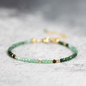Ombre Emerald Bracelet Gold Fill - May Birthstone Jewelry Gift For Her, Fine Gemstone Jewellery, Stackable Green Emerald Bracelet, Love Gift