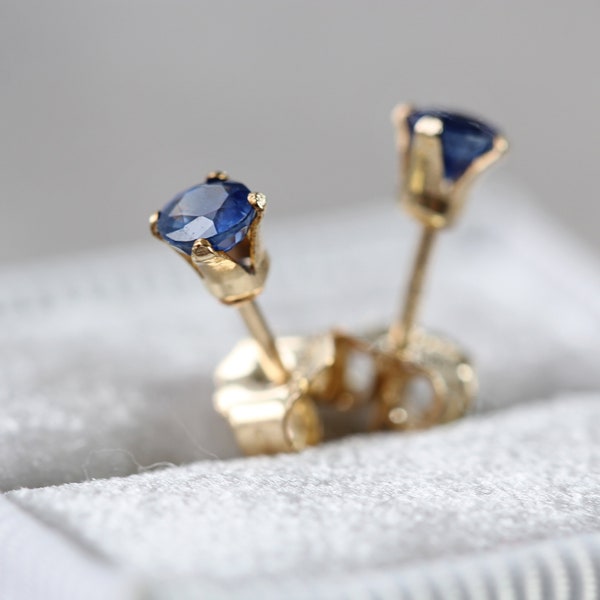 Sapphire Stud Earrings - Tiny Gemstone Studs - September Birthstone Gift - Precious Stone Stud Earrings - Small Blue Sapphire Studs