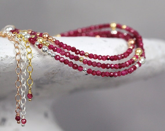 Dainty Red Ruby Bracelet - Beaded Stackable Bracelets for Women