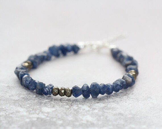 Rough Sapphire Bead Bracelet - Earthy Gemstone Bracelet