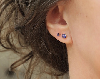 Handmade Iolite Stud Earrings - Blue Gemstone Earrings in Gold or Silver | Dainty Iolite Jewelry Gift for Women & Men