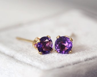 Amethyst Stud Earrings - Unisex Gemstone Studs - February Birthstone Gift - Purple Amethyst Earrings Gold - Spiritual Intuition Stone