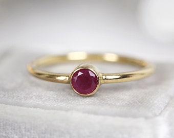 Red Ruby Ring Gold - Solitaire Ruby Ring For Women - Ruby Anniversary Ring Gift - Fine Jewelry Ring Various Sizes - July Birthstone Ring