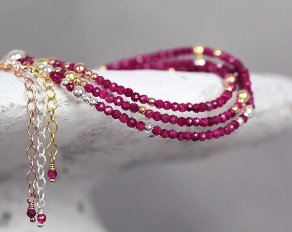 Dainty Red Ruby Bracelet - Beaded Stackable Bracelets for Women