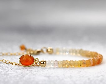 Orange Fire Opal Bracelet - Adjustable Opal & Carnelian Charm Bracelet - October Birthstone Gift - Colorful Orange Bracelet For Her