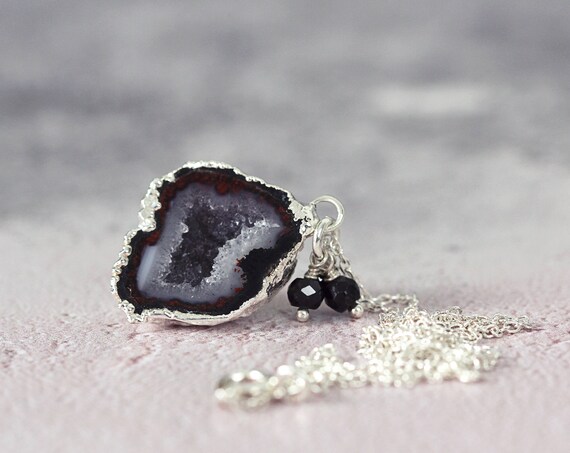 Black Geode Necklace - Gemstone & Diamond Necklace