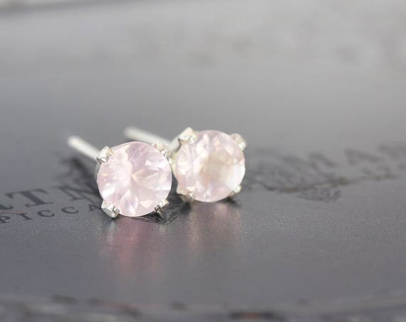 Rose Quartz Earrings - Silver Stud Earrings