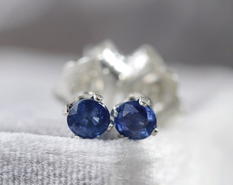 Precious Stone Stud Earrings - Sapphire Ear Studs - Tiny Gemstone Studs - 3mm 4mm Studs - September Birthstone Gift - Blue Sapphire Studs