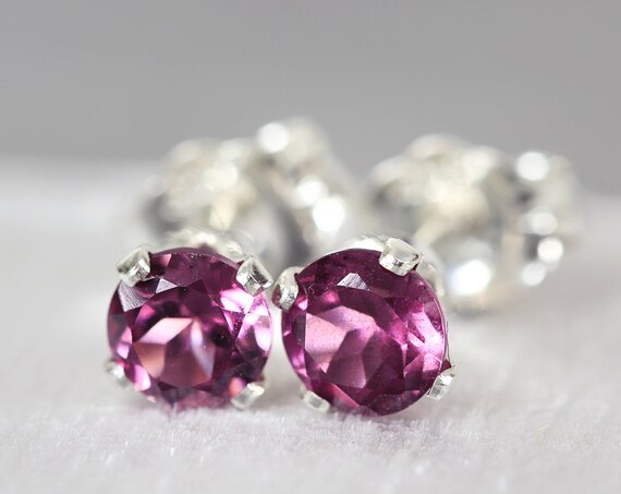 Rhodolite Stud Earrings - Rhodolite Garnet Studs