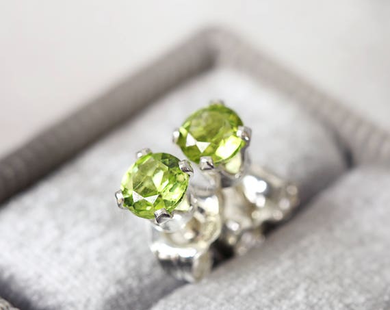 Peridot Ear Studs - Silver Stud Earrings