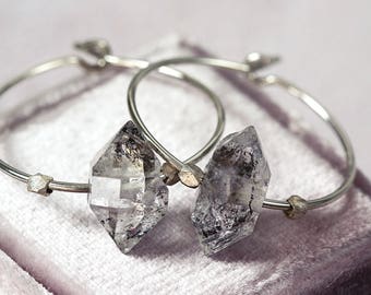 Crystal Hoop Earrings - Herkimer Diamond Earrings - Gemstone Hoop Earrings - Raw Crystal Jewelry - Modern Earrings
