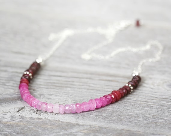 Silver Ruby Necklace - Ombre Ruby Necklace
