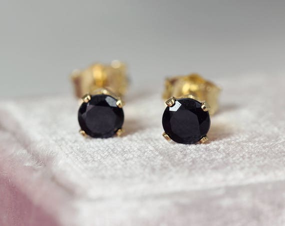 Black Spinel Earrings - Black & Gold Stud Earrings
