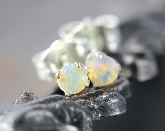 Welo Opal Stud Earrings - Silver Opal Earrings