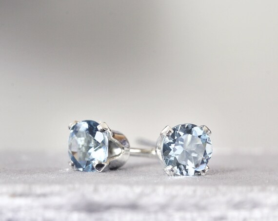 Aquamarine Stud Earrings - Silver Stud Earrings