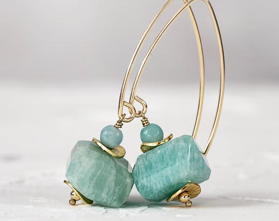 Amazonite Earrings - Chunky Stone Earrings For Women