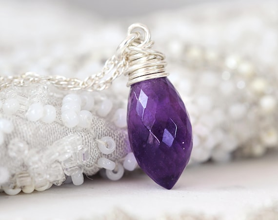 Silver Amethyst Necklace - Wire Wrapped Pendant - Amethyst Pendant - February Birthstone Gift - Wire Wrapped Crystal Necklace