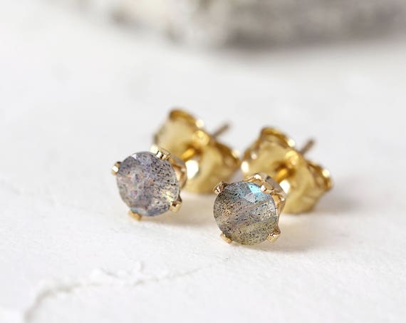 Labradorite Stud Earrings - Natural Stone Earrings