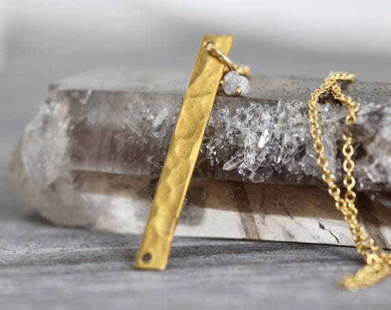 Skinny Bar Necklace - Rough Diamond Bar Necklace