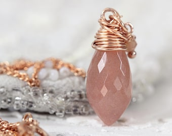 Pink Moonstone Necklace - Moonstone Jewelry - June Birthstone Necklace For Women - Moonstone Pendant Necklace - Wire Wrapped Jewelry