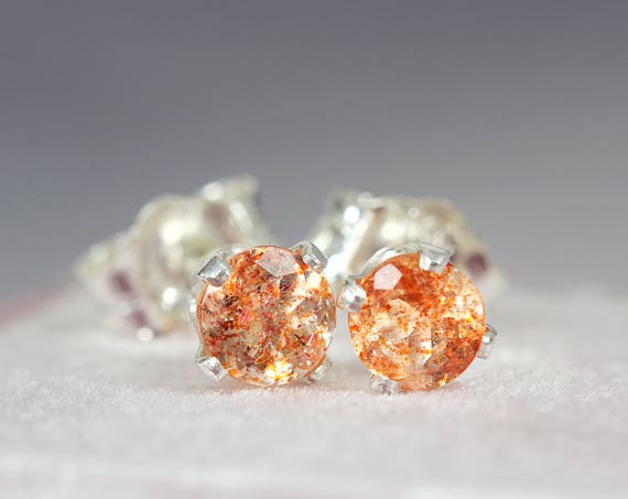Sunstone Ear Studs - Orange Stud Earrings
