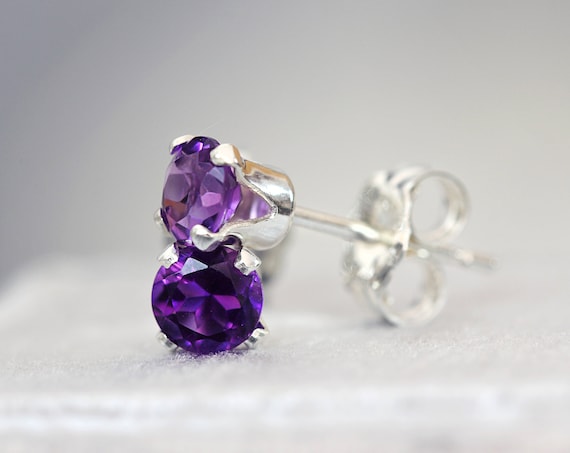 Amethyst Ear Studs - Silver Amethyst Earrings