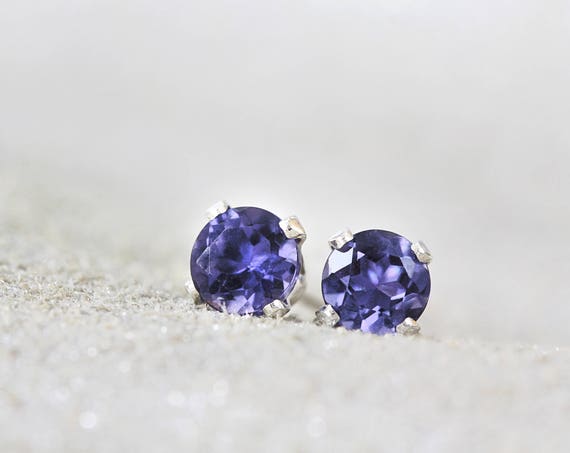 Iolite Earrings - Blue Gemstone Studs