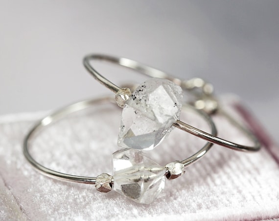 Herkimer Diamond Earrings - Raw Crystal Hoop Earrings