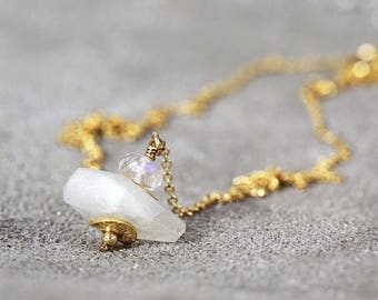 Moonstone Necklace - Moonstone Pendant - June Birthstone - Raw Gemstone Necklace - Bridal Jewelry - Moonstone Jewelry - Wedding Necklace