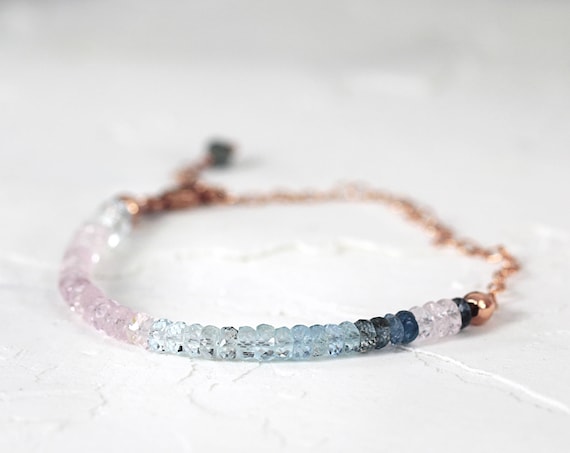 Pink Aquamarine Bracelet - Rose Gold Bracelet - Pretty Bracelet - Morganite Bracelet - Ombre Aquamarine Bracelet - March Birthstone Gift