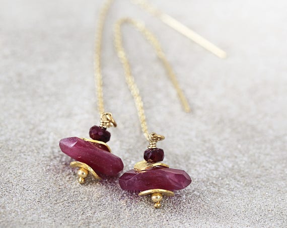 Ruby Threader Earrings - Long Ruby Earrings