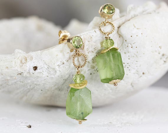 Raw Peridot Earrings - Raw Stone Jewellery