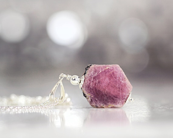 Raw Ruby Necklace - Rough Ruby Pendant