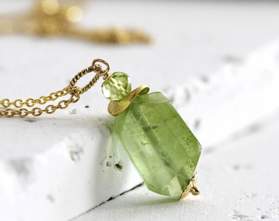 Raw Peridot Necklace - Raw Stone Necklace