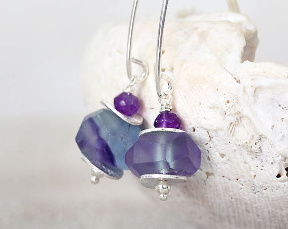 Fluorite Earrings - Raw Stone Earrings